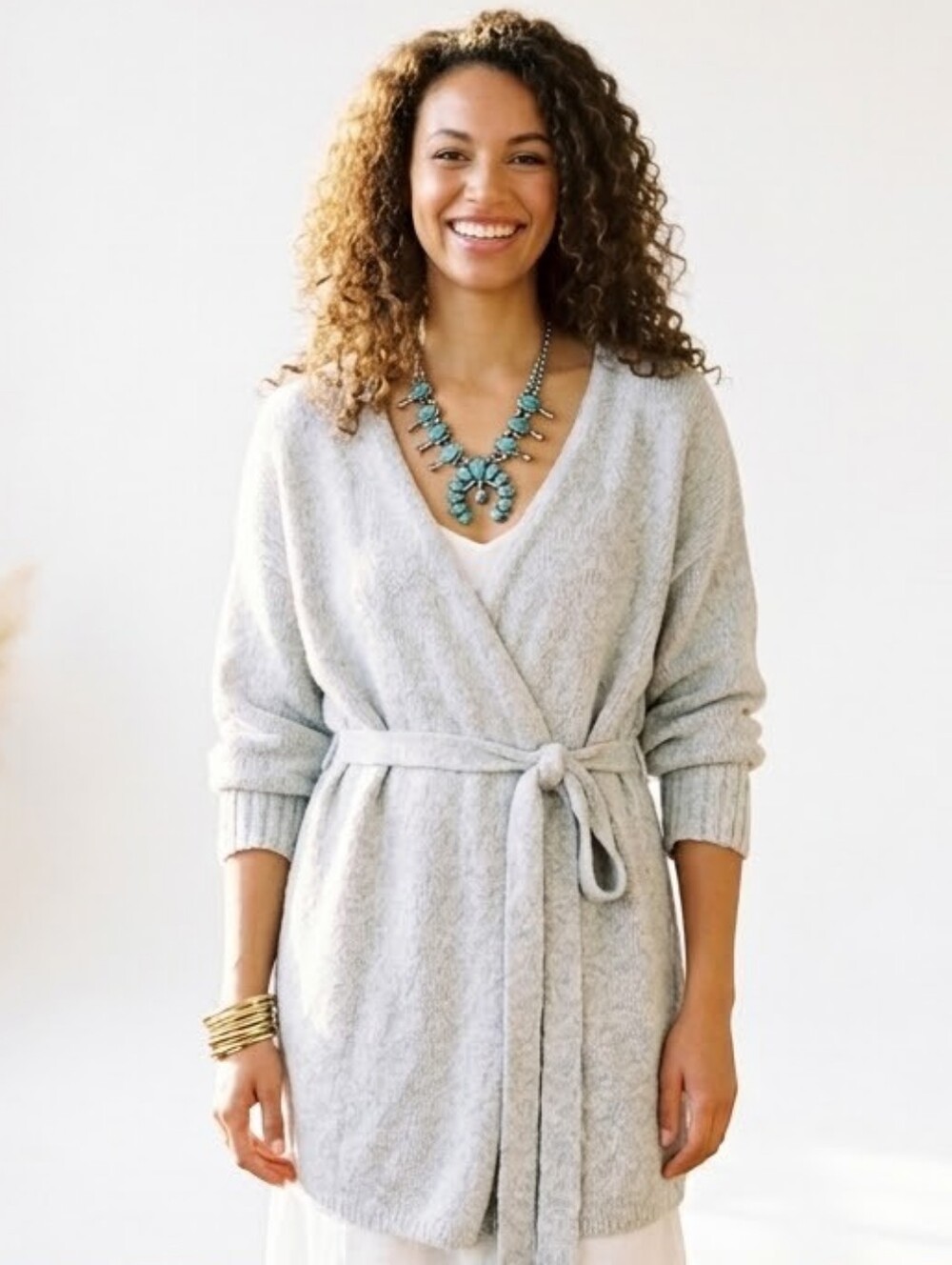Aerie Cozy Knit Wrap Robe Cardigan Soft Grey Tie-Waist Lounge Sweater XL